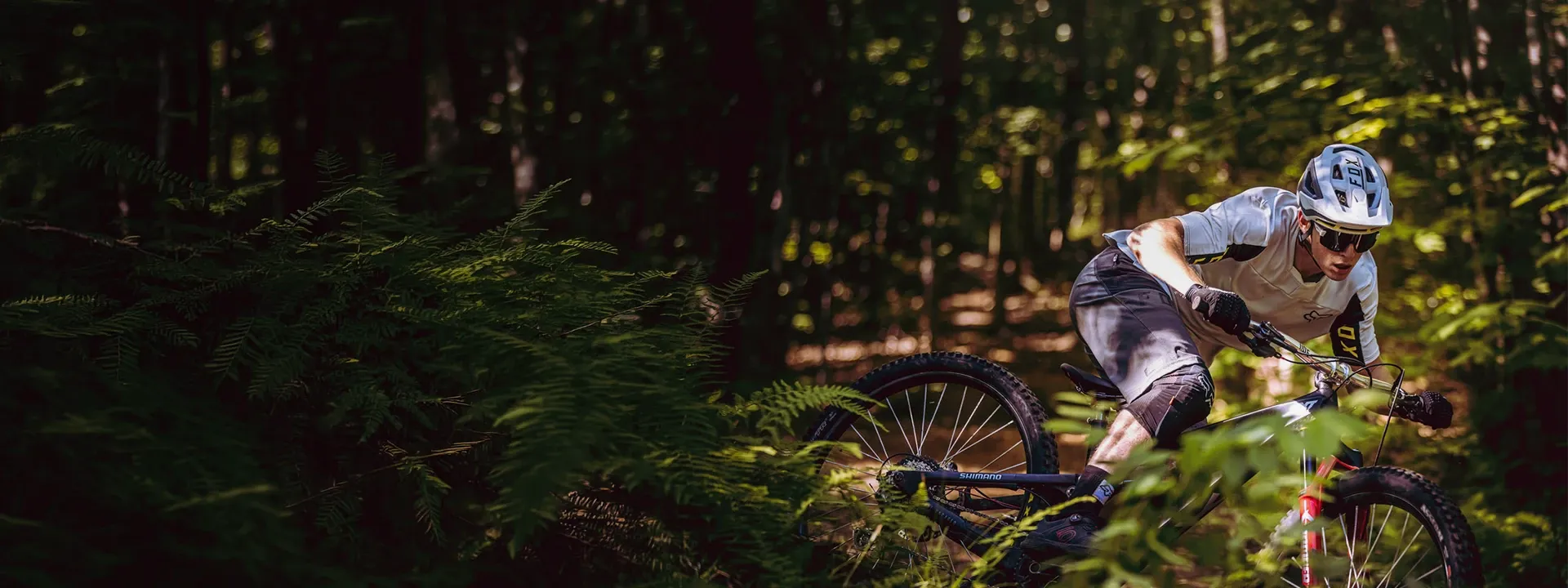 Mountain biker wearing baggy shorts on a trail ride