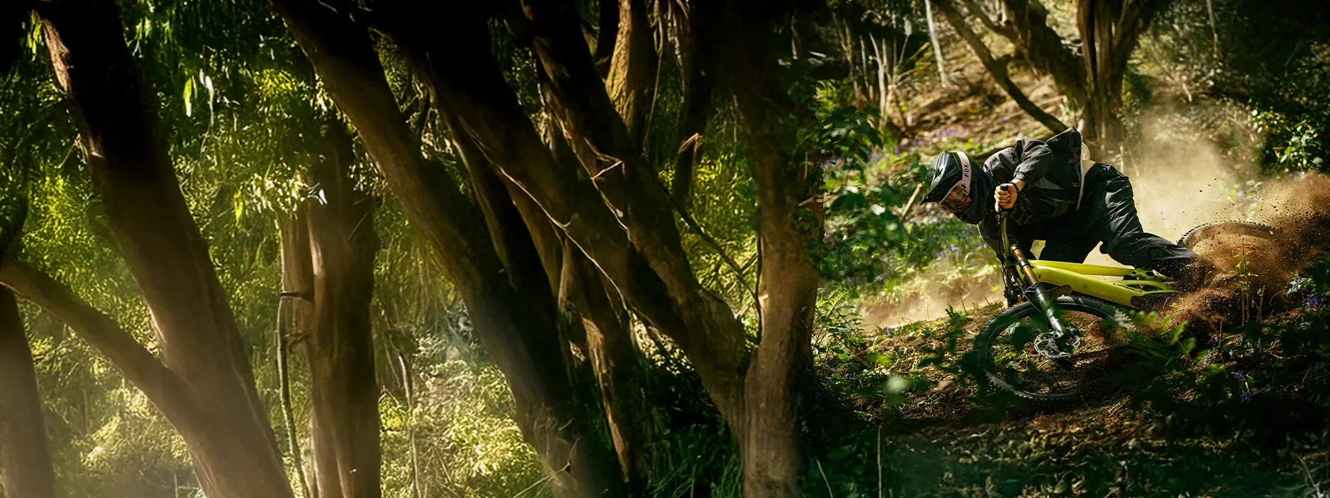 Downhill mountain bike rider on a steep descent