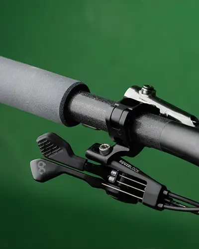 Close-up of the Squidlock control levers beneath the handlebar