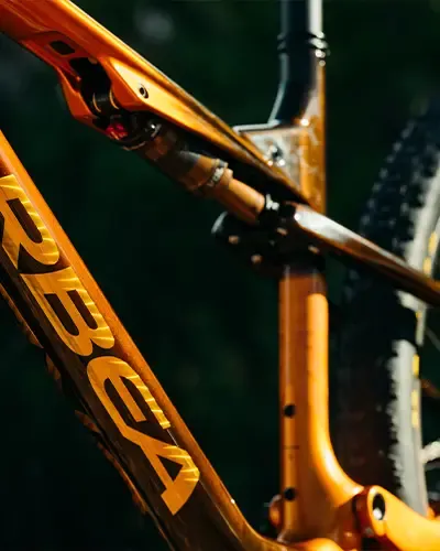 Orbea Oiz frame detail showing the rear shock and pivot area