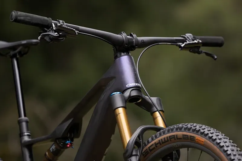 Orbea Rise detail shot showing head tube anf fork crown