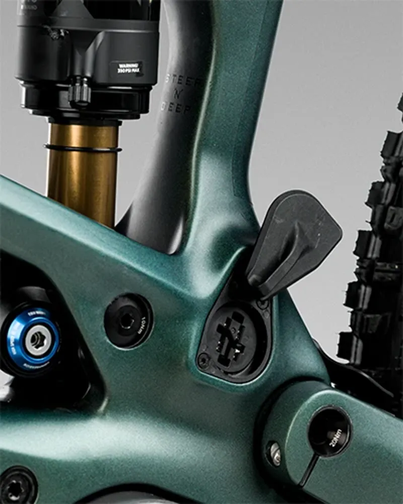 Charging port detail on the Orbea Wild electric mountain bike frame