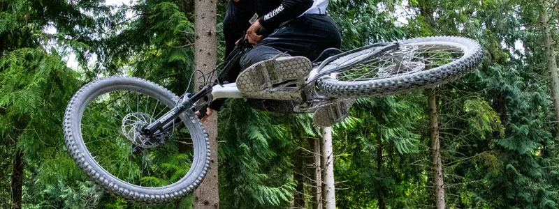 Bike pedals on a mountain bike crankset