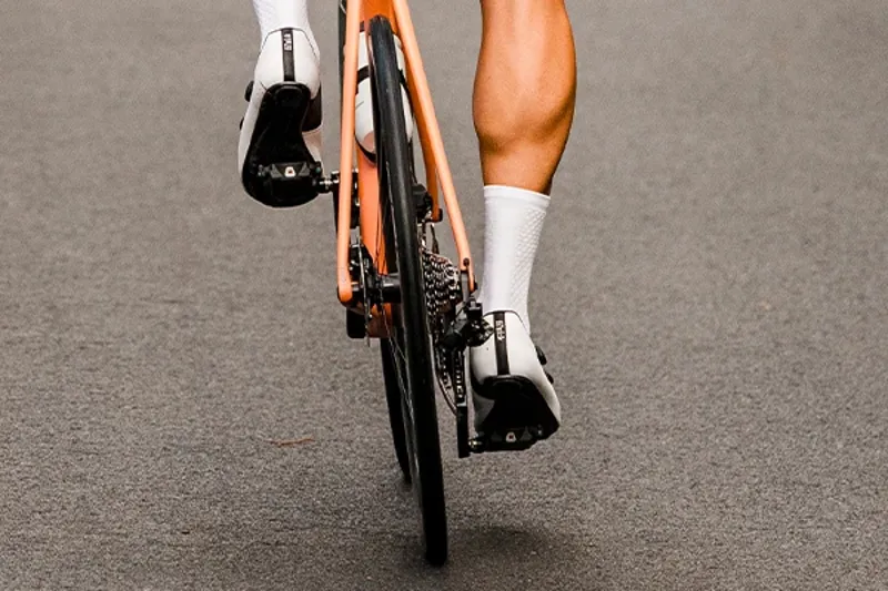 Road clipless pedals on a road bike crank