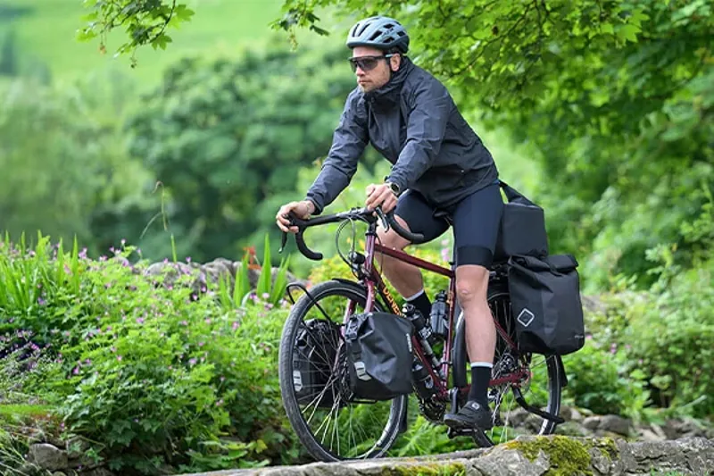 Touring bike loaded up with panniers
