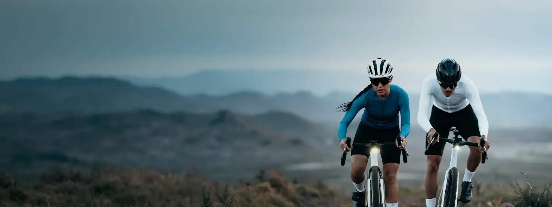 Road cyclist wearing a long sleeve jersey on a cool weather ride