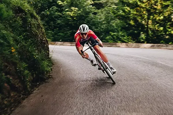 cornering on the Specialized Tarmac SL8 race bike