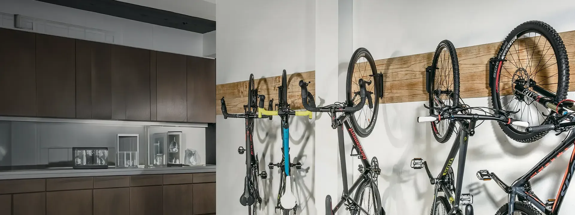 Bicycles stored neatly using indoor bike racks
