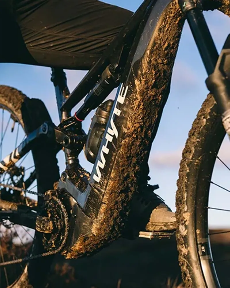 Whyte Kado detail of bike ridden in muddy UK conditions