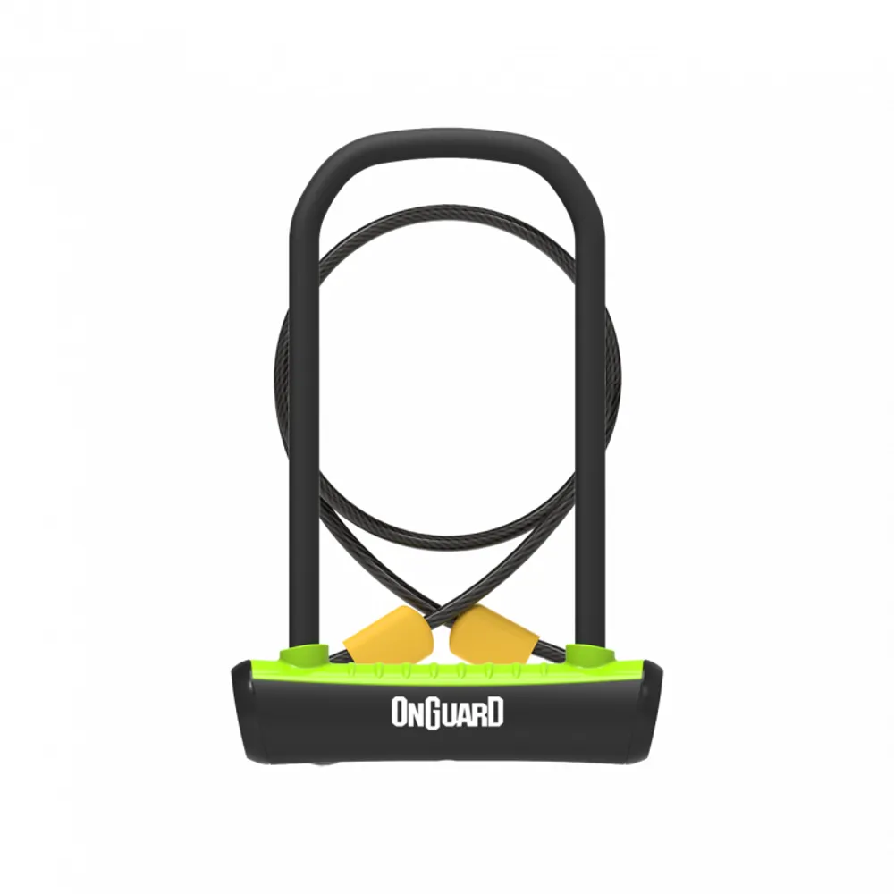 uPRISE Bikes Onguard OnGuard Neon U-Lock + Extender Cable - Black/Green - 230 x 115 x 11mm | Price match, 365 day return s, 18-Month Warranty, Finance Available & Free UK Delivery
