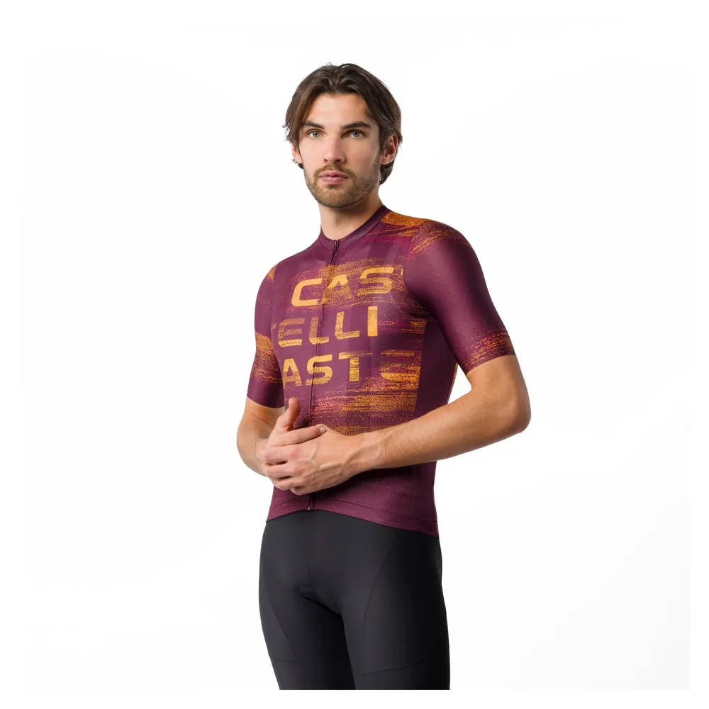 uPRISE Bikes Castelli Stratus Logo Men's Short Sleeve Jersey - Bordeaux/Winter Sky | Price match, 365 day returns, 18-Month Warranty, Finance Available & Free UK Delivery