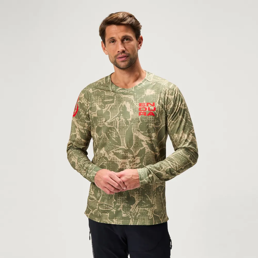 uPRISE Bikes Endura Grid Floral LTD Print Men's Long Sleeve Jersey - Tweed Green | Price match, 365 day return s, 18-Month Warranty, Finance Available & Free UK Delivery