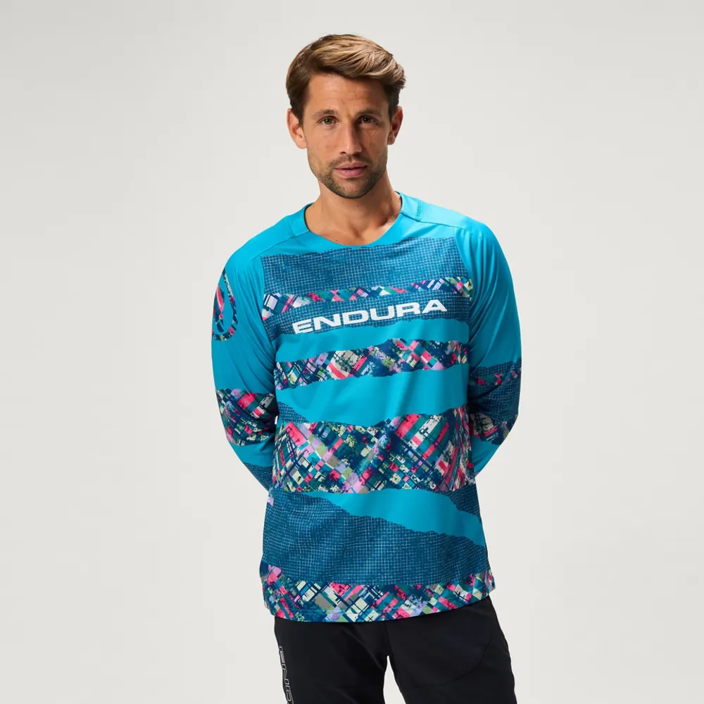 uPRISE Bikes Endura Patchwork Print LTD Men's Long Sleeve Jersey - Barra Blue | Price match, 365 day return s, 18-Month Warranty, Finance Available & Free UK Delivery