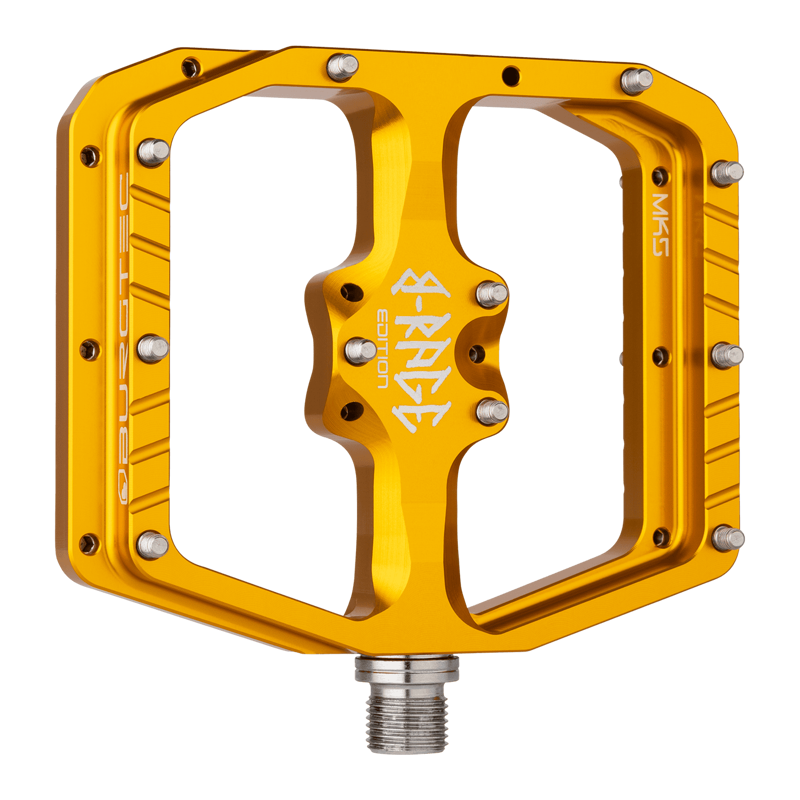 Burgtec Penthouse MK5 B-Rage Edition Flat MTB Pedals - Burgtec Bullion Gold