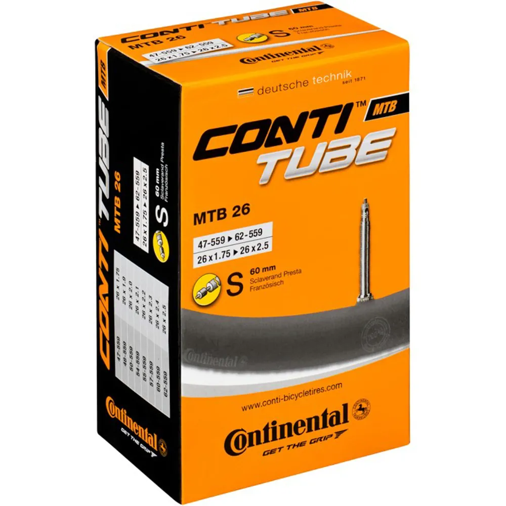uPRISE Bikes Continental MTB 26 inch Inner Tube - 26 x 1.75 - 2.5 inch - Presta | Price match, 365 day return s, 18-Month Warranty, Finance Available & Free UK Delivery