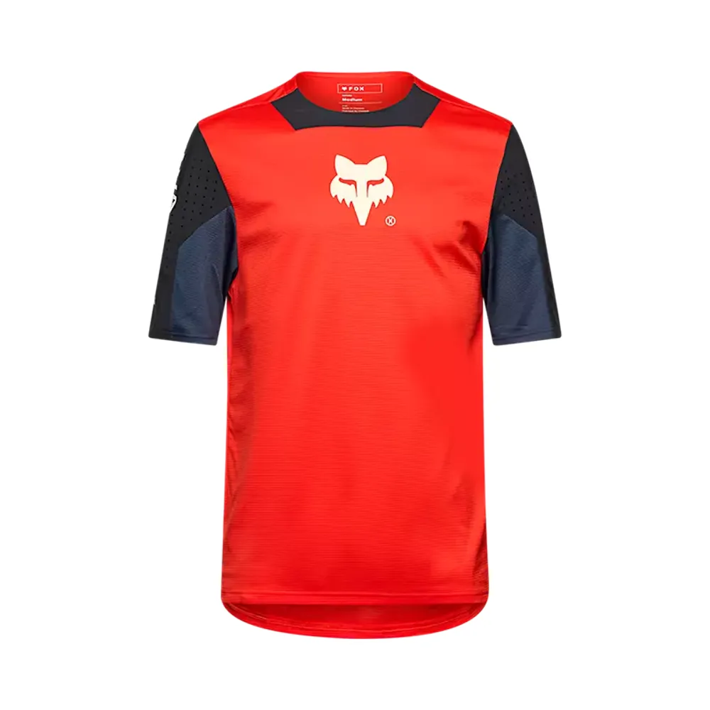 uPRISE Bikes Fox Clothing Fox Defend Elevated Men's Short Sleeve Jersey - Fluorescent Red | Price match, 365 day return s, 18-Month Warranty, Finance Available & Free UK Delivery