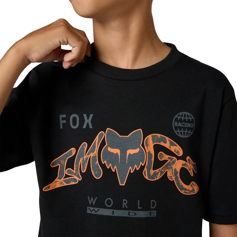 Fox Image Print Youth Short Sleeve Tee - Black-4