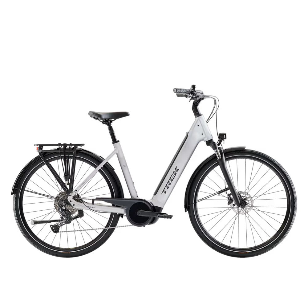uPRISE Bikes Trek District+ 4 R10 LS 2027 Electric Hybrid Bike - Lunar Silver | Price match, 365 day returns, 18-Month Warranty, Finance Available & Free UK Delivery
