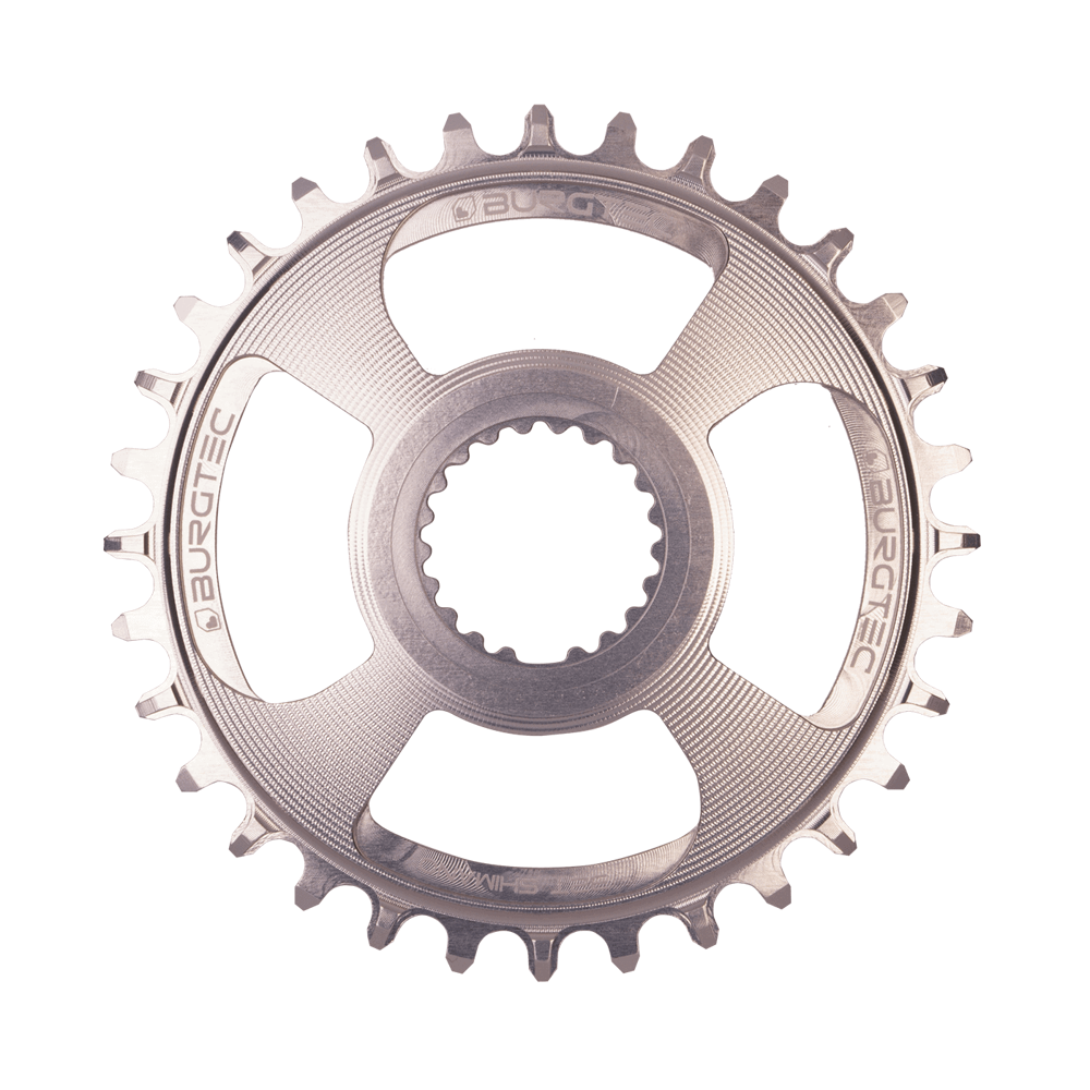 uPRISE Bikes Burgtec Bugtec Thick Thin Chainring for Shimano Direct Mount - Rhodium Silver | Price match, 365 day return s, 18-Month Warranty, Finance Available & Free UK Delivery
