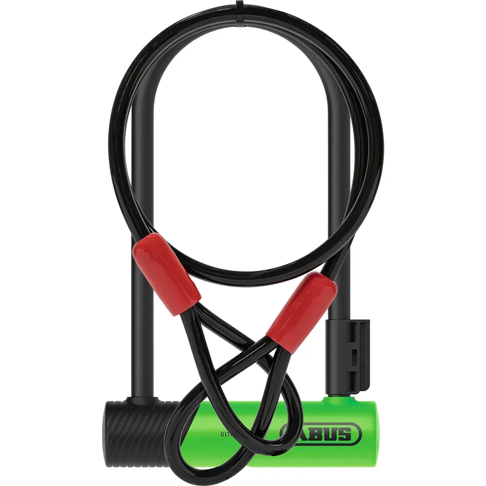 uPRISE Bikes Abus Ultra 410K 230mm D Lock with Bracket and 120cm Cable - Black/Green | Price match, 365 day return s, 18-Month Warranty, Finance Available & Free UK Delivery
