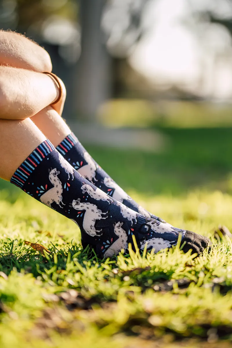 Sox Footwear Alpacas Animals Premium Crew Socks - Navy-1