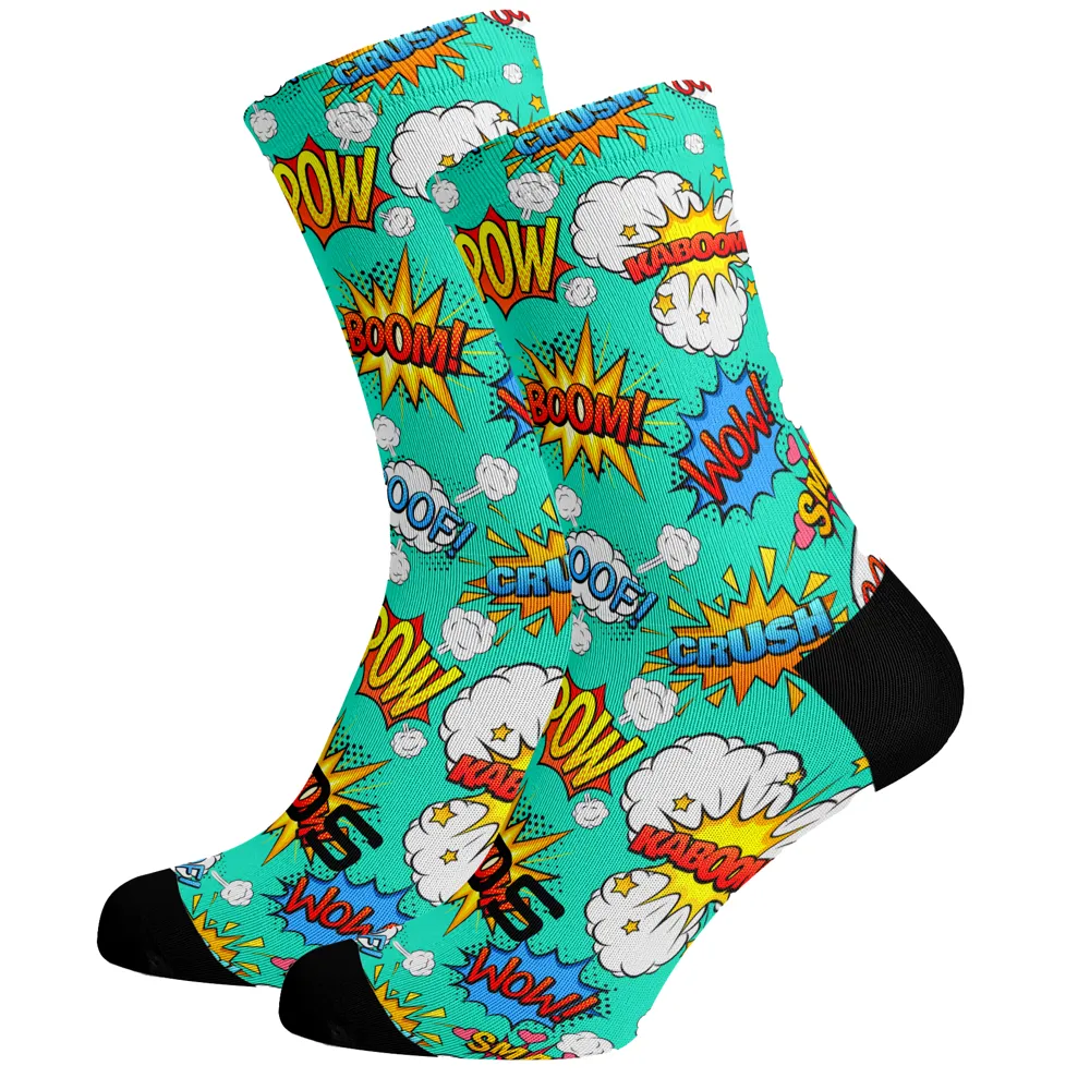uPRISE Bikes Sox Footwear Comic Bright And Fun Premium Crew Socks - Green | Price match, 365 day return s, 18-Month Warranty, Finance Available & Free UK Delivery