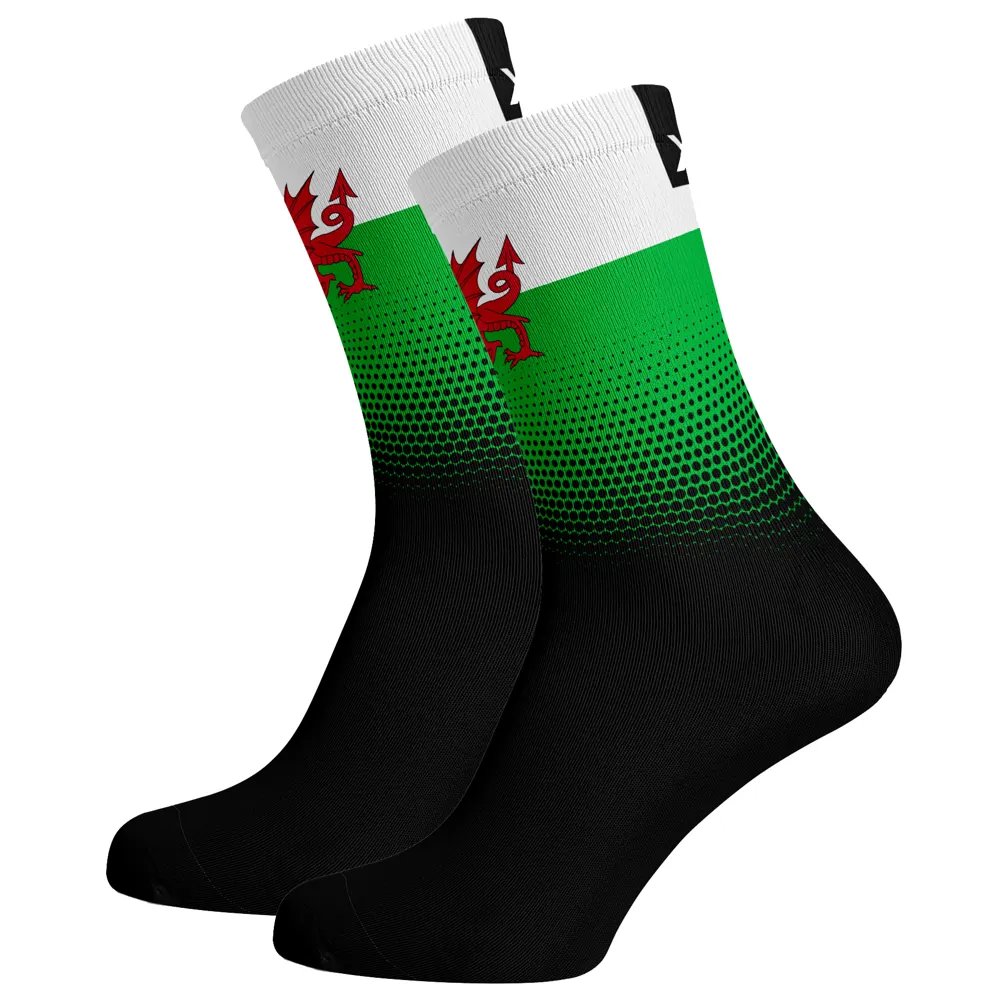 uPRISE Bikes Sox Footwear Wales Flag Black Premium Crew Socks - Black/Green/White | Price match, 365 day return s, 18-Month Warranty, Finance Available & Free UK Delivery