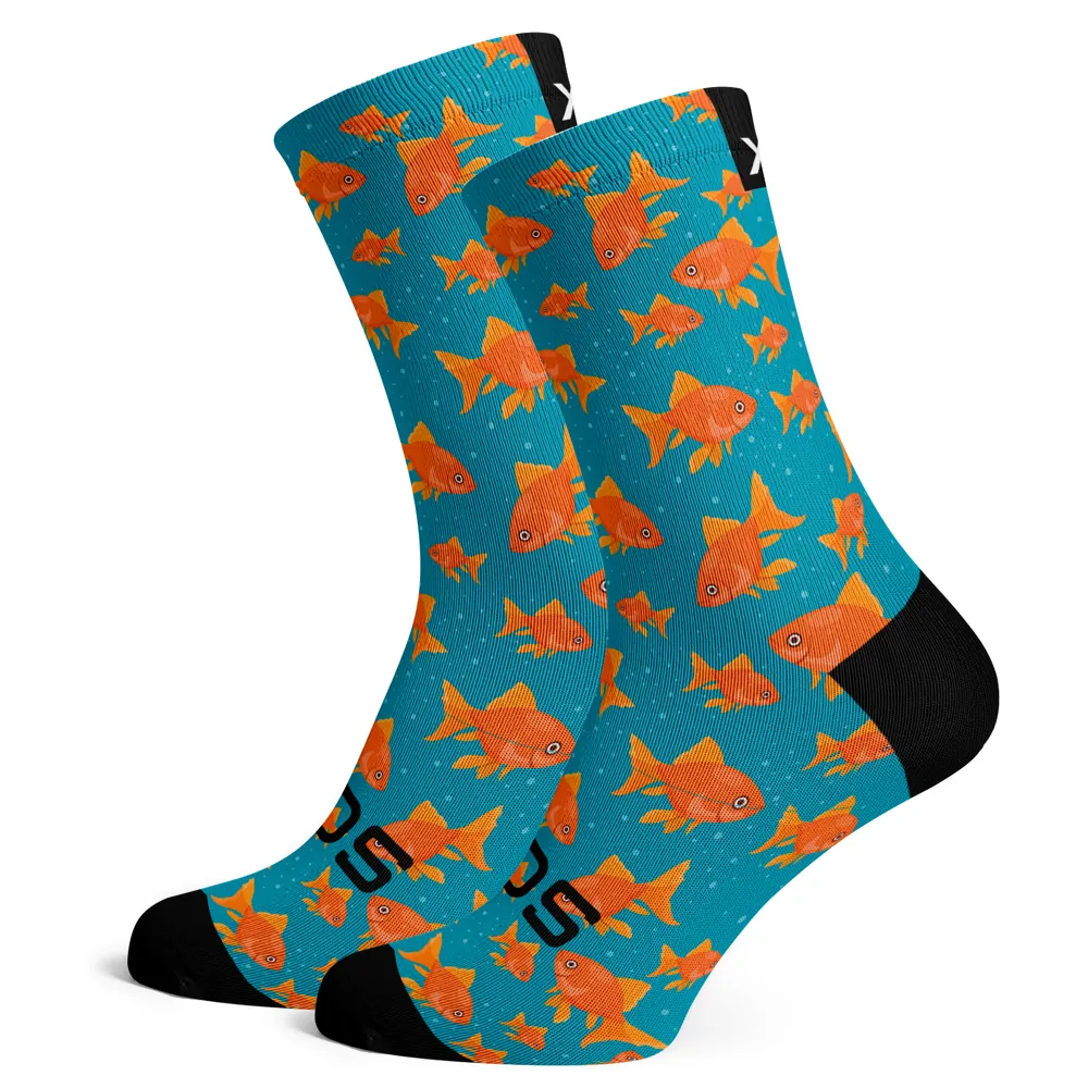 uPRISE Bikes Sox Footwear Goldfish Animals Premium Crew Socks - Blue/Orange | Price match, 365 day return s, 18-Month Warranty, Finance Available & Free UK Delivery