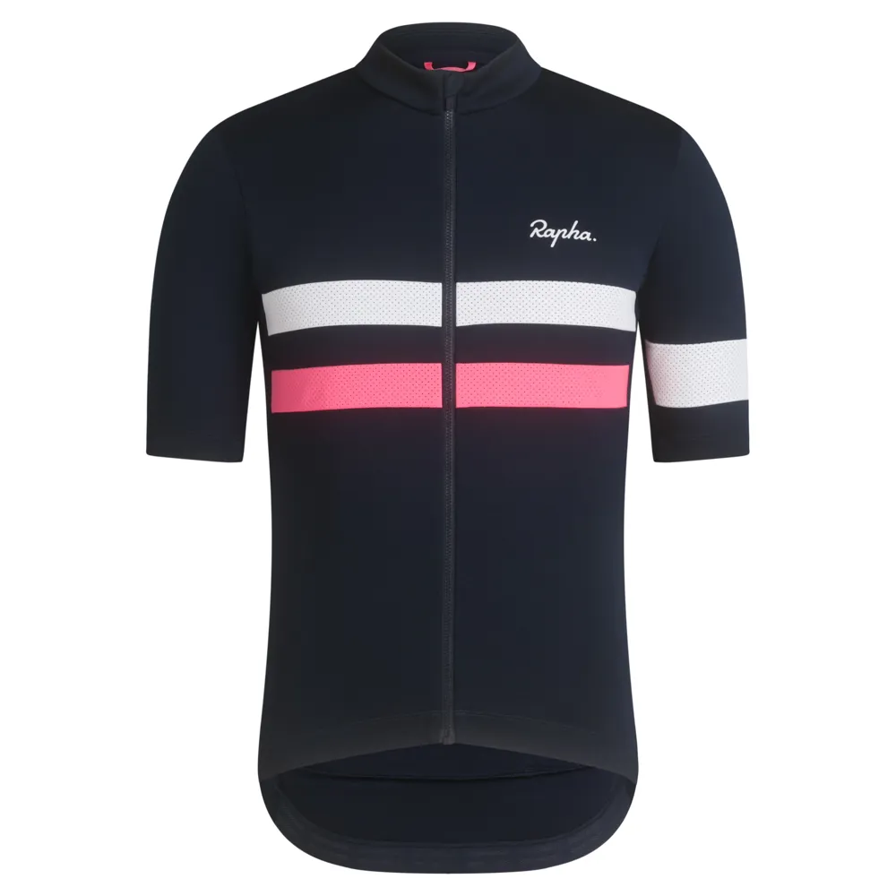uPRISE Bikes Rapha Brevet Men's Short Sleeve Jersey - Navy/Pink/White | Price match, 365 day return s, 18-Month Warranty, Finance Available & Free UK Delivery