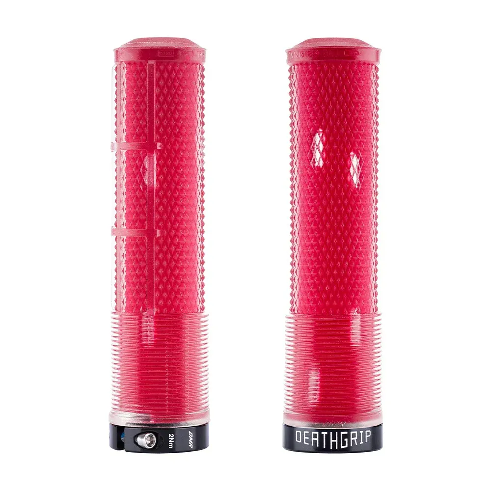 uPRISE Bikes DMR - DeathGrip 2 Flangeless MTB Grips - Thin - Clear Red | Price match, 365 day returns, 18-Month Warranty, Finance Available & Free UK Delivery