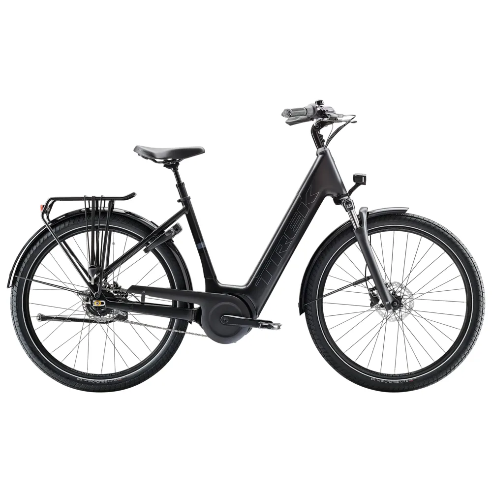 uPRISE Bikes Trek District+ 4 Guard Lowstep Guard 800wh 2026 Electric Hybrid Bike - Black | Price match, 365 day return s, 18-Month Warranty, Finance Available & Free UK Delivery