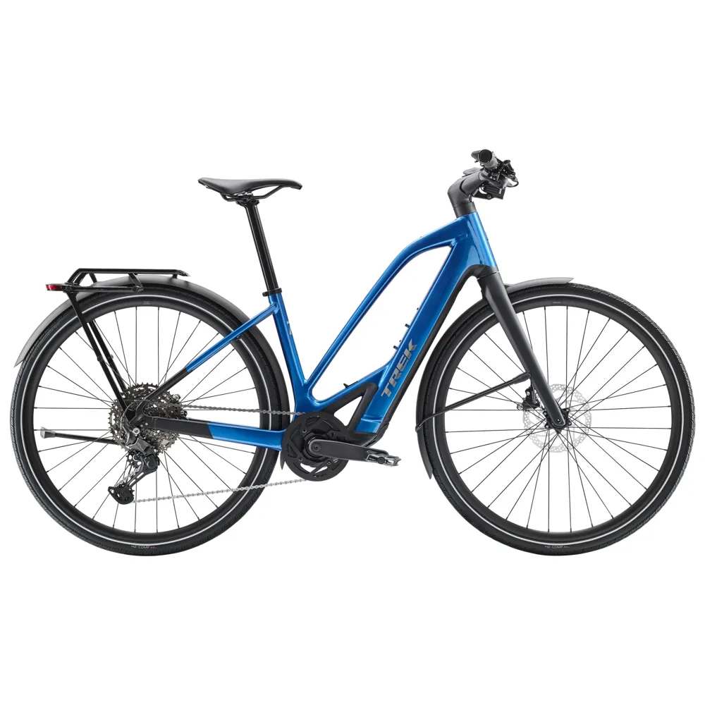 uPRISE Bikes Trek FX+ 7 Mid-Step 2026 Electric Hybrid Bike - Alpine Blue | Price match, 365 day return s, 18-Month Warranty, Finance Available & Free UK Delivery