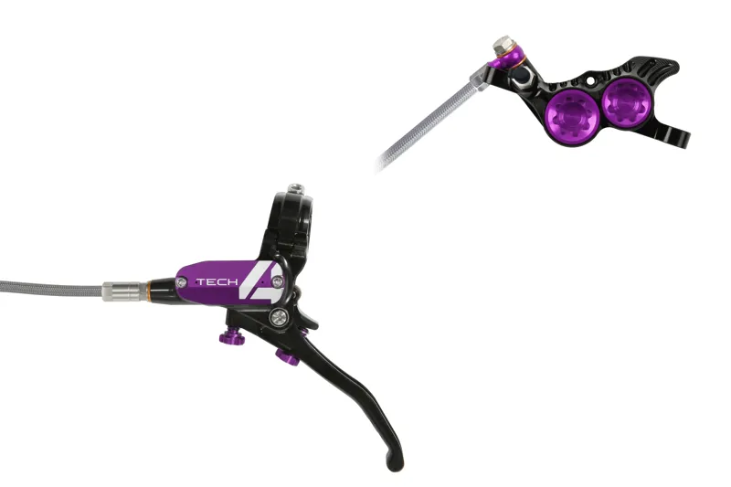 Hope Tech 4 V4 Braided MTB Disc Brakes - No Rotor - Black/Purple