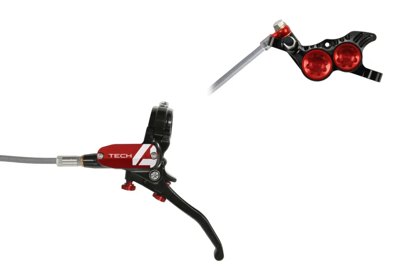 Hope Tech 4 V4 Braided MTB Disc Brakes - No Rotor - Black/Red