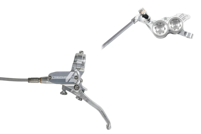 Hope Tech 4 V4 Braided MTB Disc Brakes - No Rotor - Silver