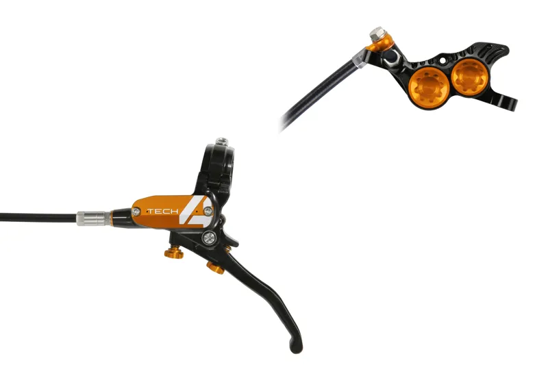 Hope Tech 4 V4 MTB Disc Brakes - No Rotor - Black/Orange