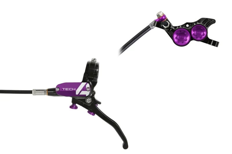 Hope Tech 4 V4 MTB Disc Brakes - No Rotor - Black/Purple