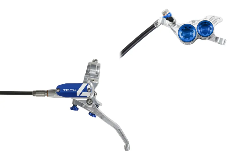 Hope Tech 4 V4 MTB Disc Brakes - No Rotor - Silver/Blue
