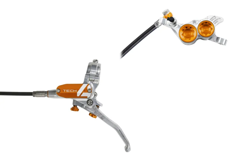 Hope Tech 4 V4 MTB Disc Brakes - No Rotor - Silver/Orange