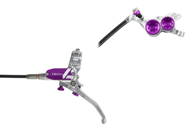 Hope Tech 4 V4 MTB Disc Brakes - No Rotor - Silver/Purple