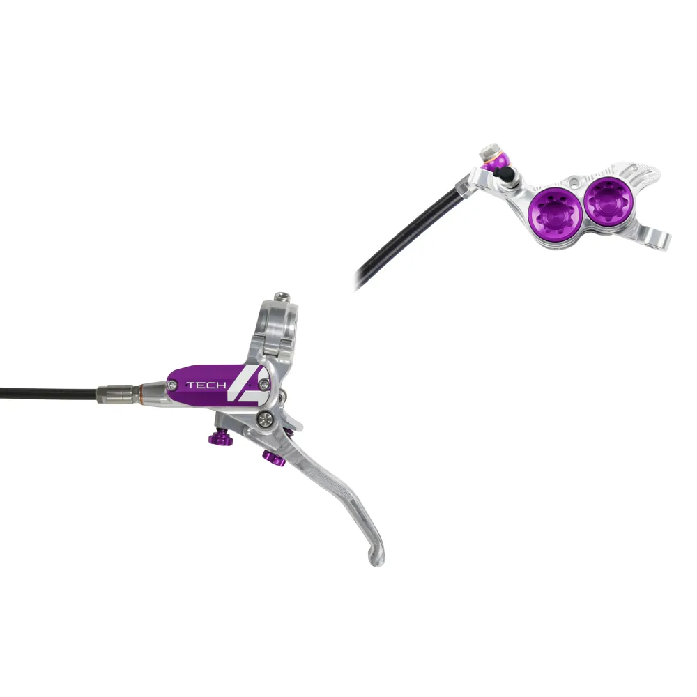 uPRISE Bikes Hope Tech 4 V4 MTB Disc Brakes - No Rotor - Silver/Purple | Price match, 365 day return s, 18-Month Warranty, Finance Available & Free UK Delivery