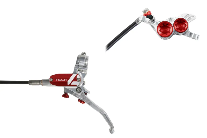 Hope Tech 4 V4 MTB Disc Brakes - No Rotor - Silver/Red