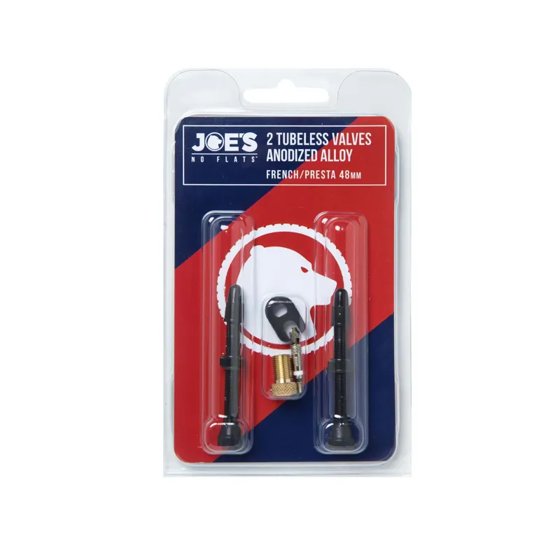 Joe's No Flats Tubeless Anodized Black Presta Valves 48mm - Pair