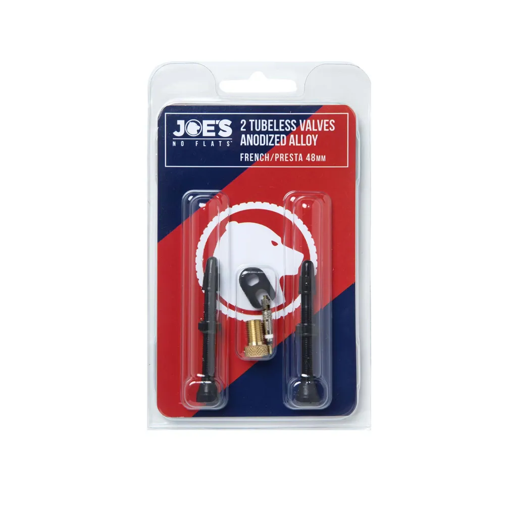 uPRISE Bikes Joe's No Flats Tubeless Anodized Black Presta Valves 48mm - Pair | Price match, 365 day return s, 18-Month Warranty, Finance Available & Free UK Delivery