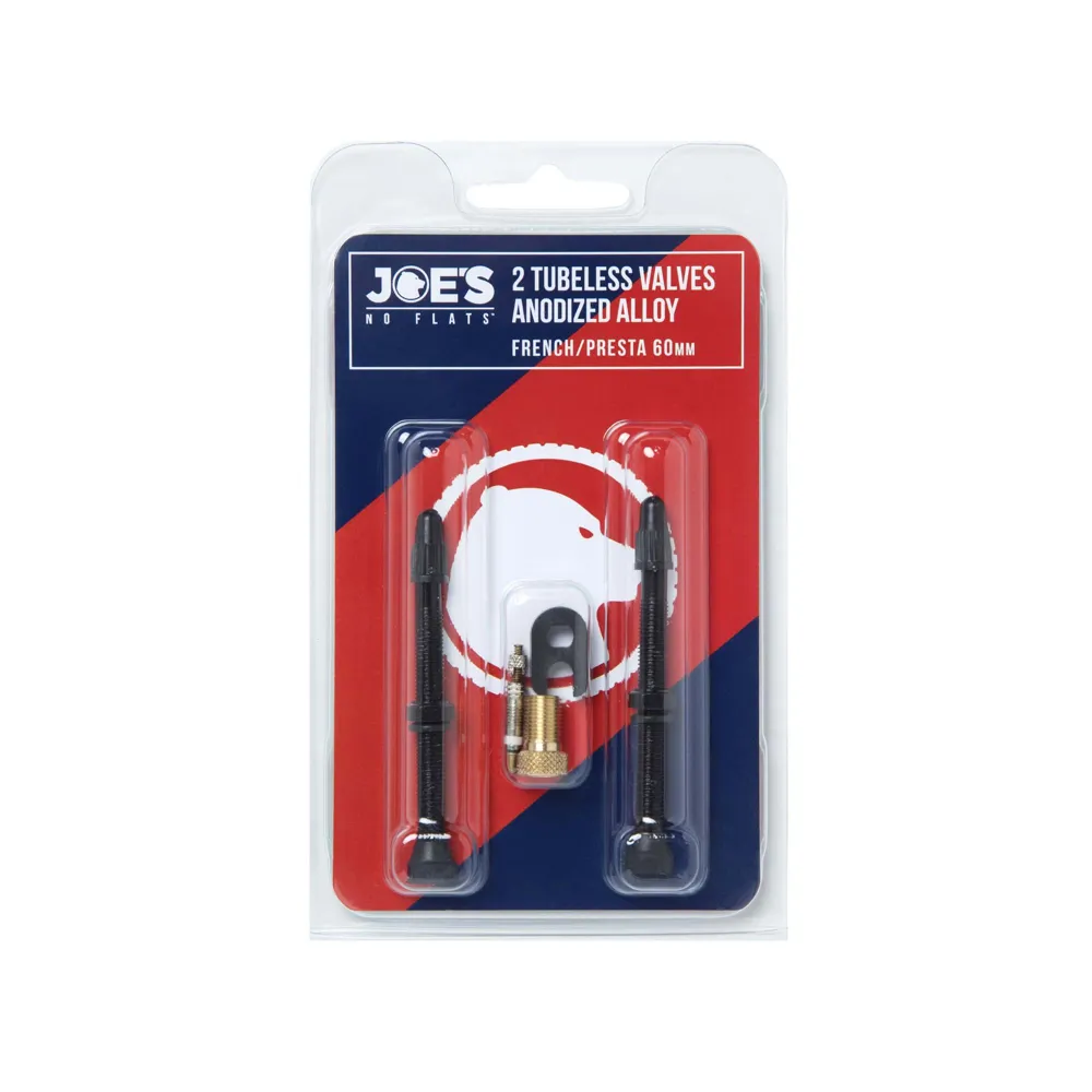 uPRISE Bikes Joe's No Flats Tubeless Anodized Black 60mm Presta Valves - Pair | Price match, 365 day return s, 18-Month Warranty, Finance Available & Free UK Delivery