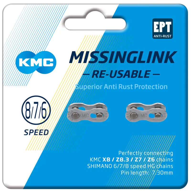KMC MissingLink 7/8 EPT 7.1mm 2 Pair Reusable Chain Links - Silver-1