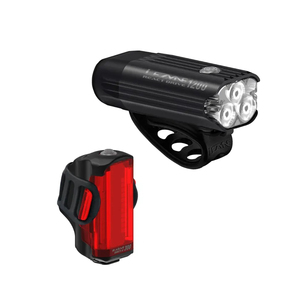 uPRISE Bikes Lezyne Radar React System 1200/300 Light Set - Black | Price match, 365 day returns, 18-Month Warranty, Finance Available & Free UK Delivery