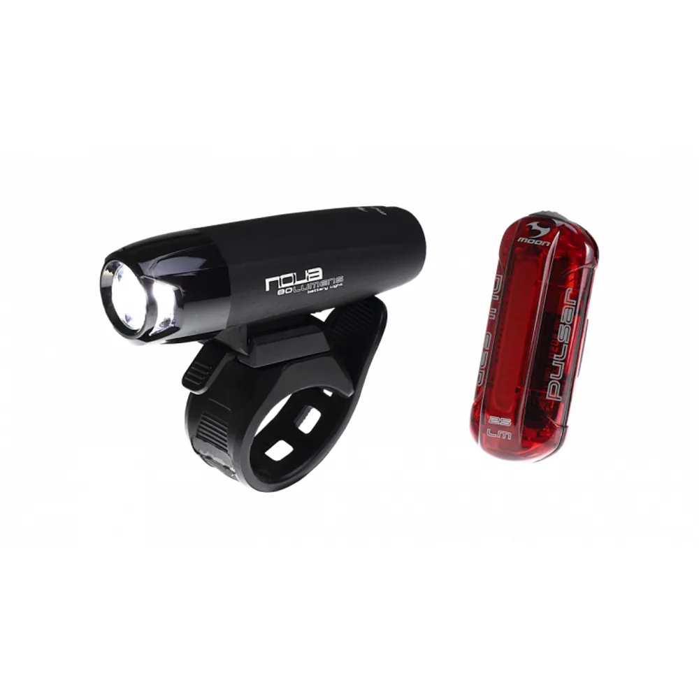 uPRISE Bikes Moon Nova 100 Lumens/Pulsar 25 Lumens Battery Powered Light Set | Price match, 365 day return s, 18-Month Warranty, Finance Available & Free UK Delivery