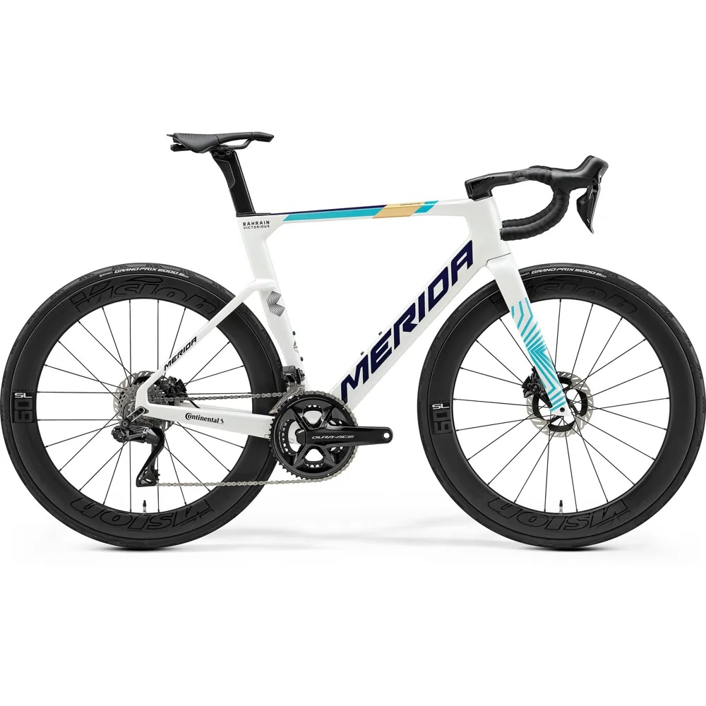 uPRISE Bikes Merida Reacto Team 2025 Carbon Aero Road Bike - Pearl/Blue | Price match, 365 day return s, 18-Month Warranty, Finance Available & Free UK Delivery