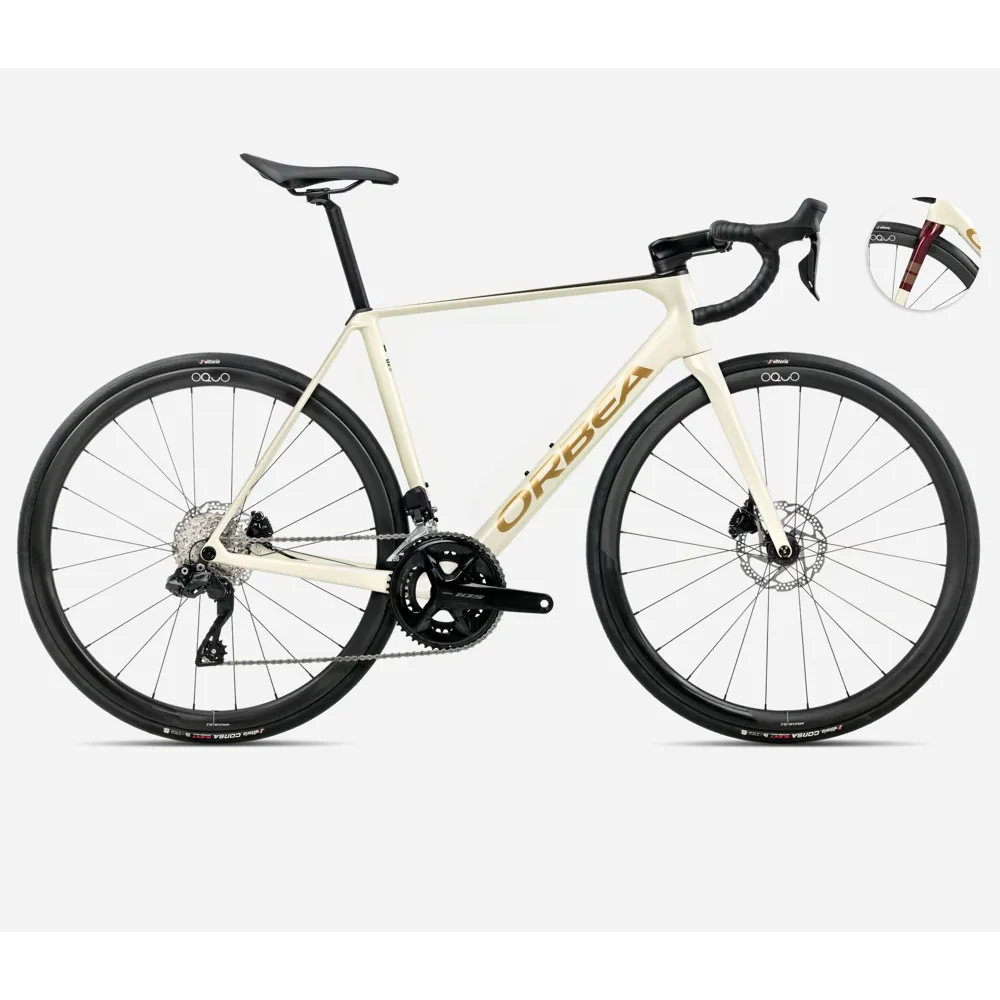 uPRISE Bikes Orbea Orca M35i 2025 Carbon Road Bike - Ivory White/Burgundy | Price match, 365 day return s, 18-Month Warranty, Finance Available & Free UK Delivery